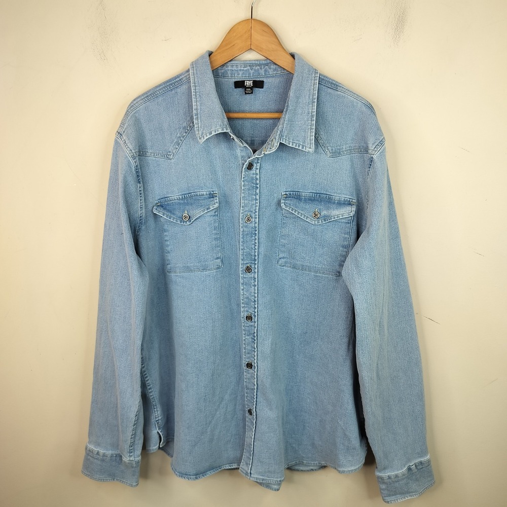 Frye Western Denim Shirt Mens XXL Button Up Long Sleeve Casual Cowboy